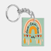 LIEFDE LIEFDE LIEFDE RETRO BOHO REGENBOOG HARTEN SLEUTELHANGER (Voorkant Links)