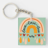 LIEFDE LIEFDE LIEFDE RETRO BOHO REGENBOOG HARTEN SLEUTELHANGER (Voorkant)