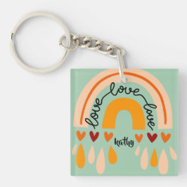 LIEFDE LIEFDE LIEFDE RETRO BOHO REGENBOOG HARTEN SLEUTELHANGER