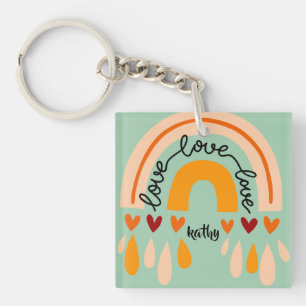 LIEFDE LIEFDE LIEFDE RETRO BOHO REGENBOOG HARTEN SLEUTELHANGER