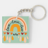 LIEFDE LIEFDE LIEFDE RETRO BOHO REGENBOOG HARTEN SLEUTELHANGER (Achterkant)