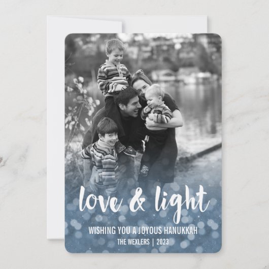 Liefde & Light Bokeh Hanukkah-fotokaart Feestdagenkaart (Voorkant)