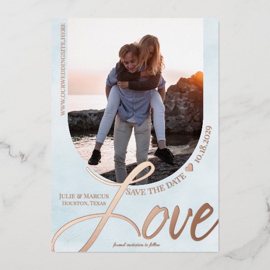 Liefde Lijst met lichtblauw Folie Uitnodiging (Voorkant)