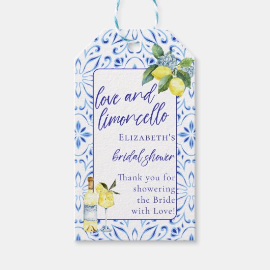 Liefde Limoncello Italiaans handgeschreven bruidsd Cadeaulabel (Voorkant)