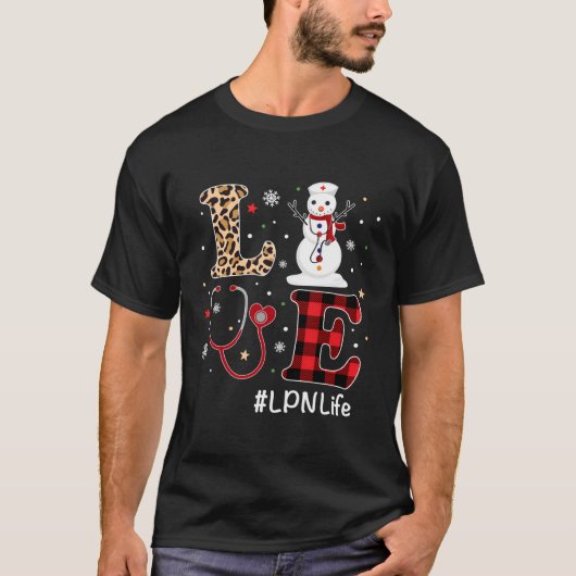 Liefde LPN Verpleegster Leven Sneeuwman Kerstmis V T-shirt (Voorkant)