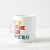 LIEFDE, luisteren, observeren, waarderen, empathis Koffiemok (Voorkant links)