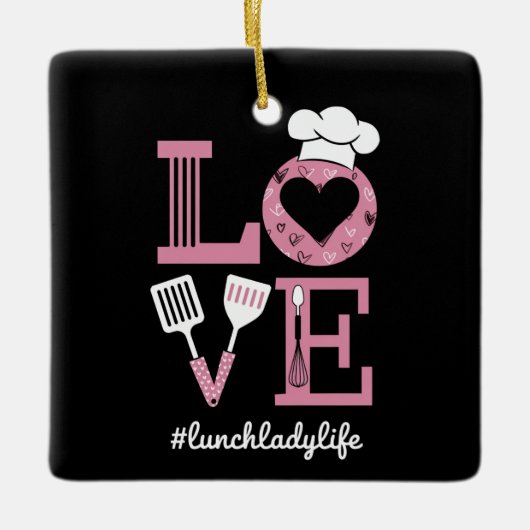 Liefde Lunch Lady Life Funny Valentijnsdag Cadeaus Keramisch Ornament (Voorkant)