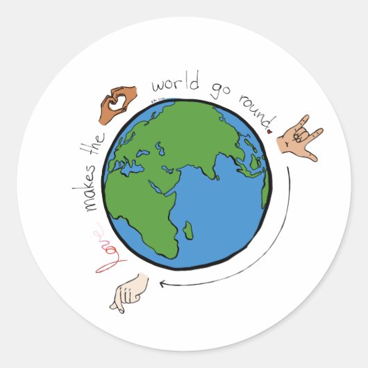 Liefde maakt de wereld Ronde ASL-Sticker Sticker (Voorkant)