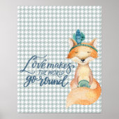 Liefde maakt de wereld uit - Boho Fox Wood Poster (Voorkant)