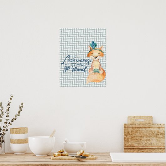 Liefde maakt de wereld uit - Boho Fox Wood Poster (Keuken)