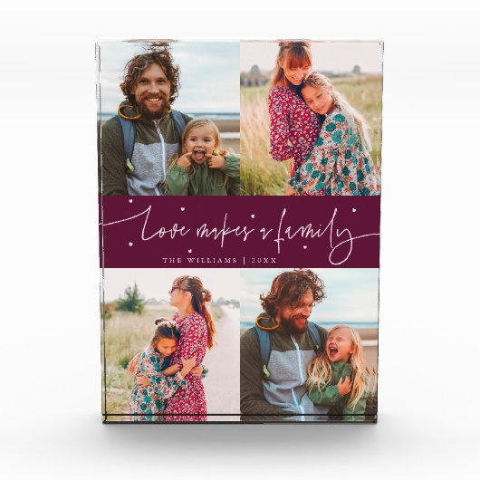 Liefde Maakt een Familie Modern Script Cranberry Fotoblokken (Voorkant)
