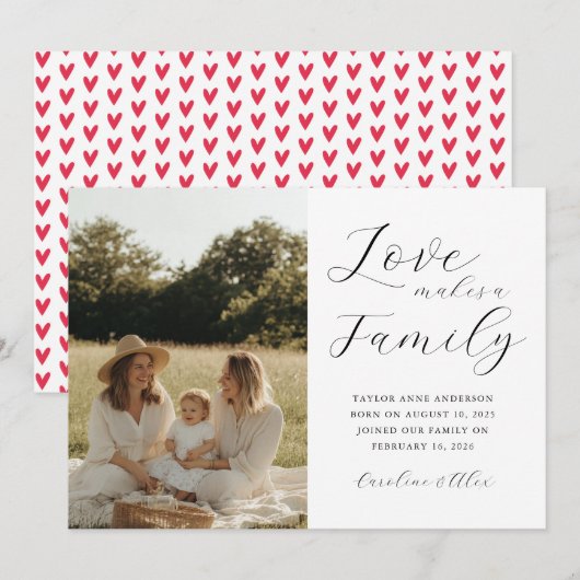 Liefde maakt een familiefoto adoptie geboorte aankondiging (Voorkant / Achterkant)