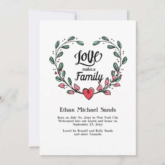 Liefde maakt een familiehartfoto-aankondiging aankondiging (Voorkant)