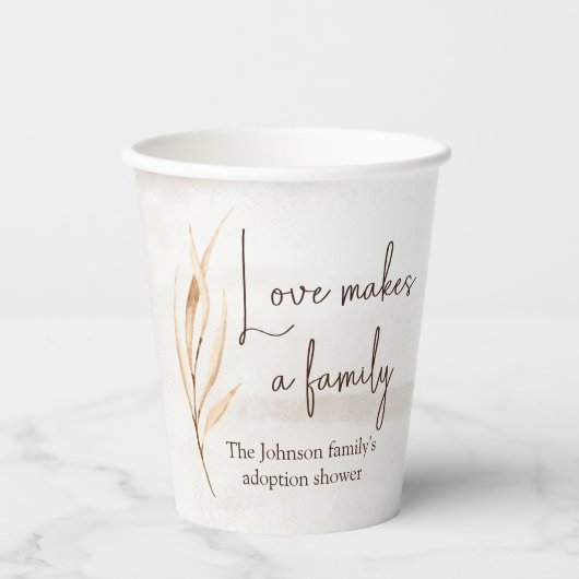 "Liefde maakt een gezin" Adoptiedouche Papieren Bekers (Voorkant)