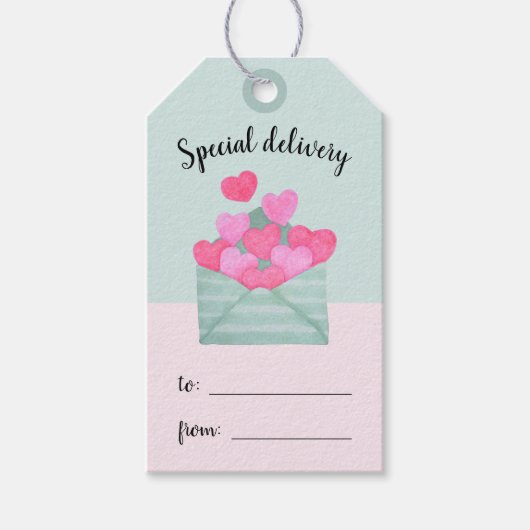 Liefde Mail Hearts Pastel Mint Roze Gift Label Cadeaulabel (Voorkant)