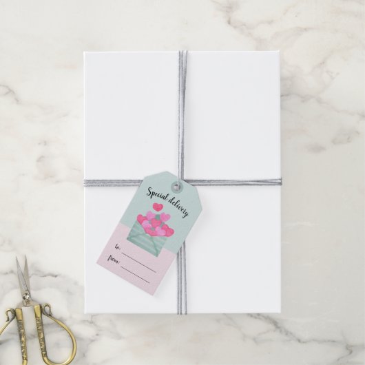 Liefde Mail Hearts Pastel Mint Roze Gift Label Cadeaulabel (Met Touw)