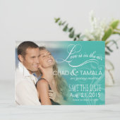 Liefde maisfoto slaat de datum op | aqua save the date (Staand voorkant)