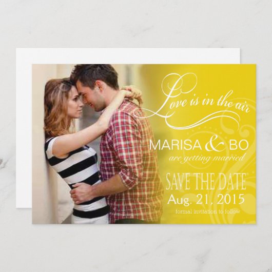 Liefde maisfoto slaat de datum op | geel save the date (Voorkant / Achterkant)