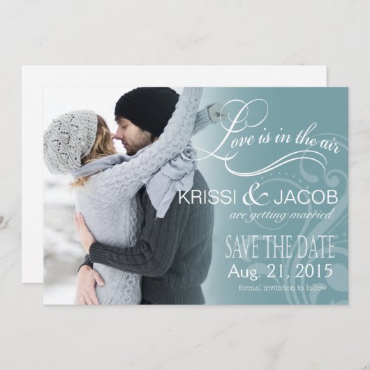 Liefde maisfoto slaat de datum op | ijsblauw kaart (Voorkant / Achterkant)