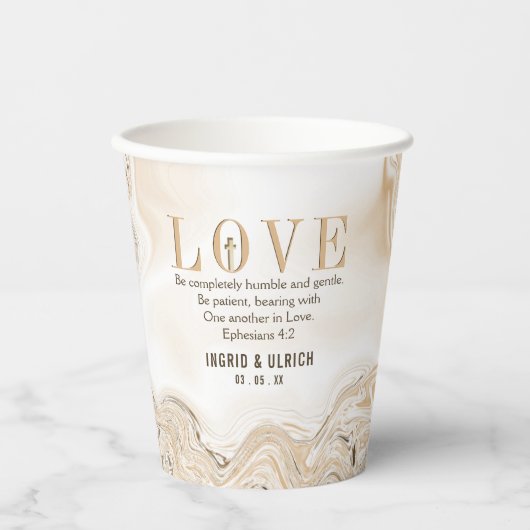 Liefde Marbel Caramel Swirl Schrift Efeziërs 4:2 Papieren Bekers (Voorkant)