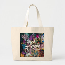 Liefde Marine Bloemen, zacht koraal, Grote Tote Bag