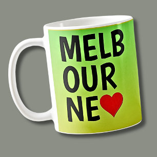 Liefde Melbourne (of jouw tekst) Hart op Groen Gou Koffiemok