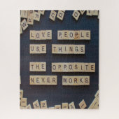 Liefde mensen gebruiken dingen, positieve woorden legpuzzel (Verticaal)