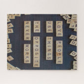 Liefde mensen gebruiken dingen, positieve woorden legpuzzel (Horizontaal)