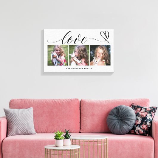 Liefde met Black Heart Script Custom Photo Collage Canvas Afdruk (Insitu (Woonkamer))