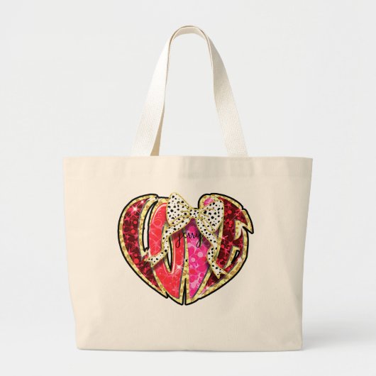 LIEFDE met Dalmatische strik en aangepaste naam Grote Tote Bag (Voorkant)