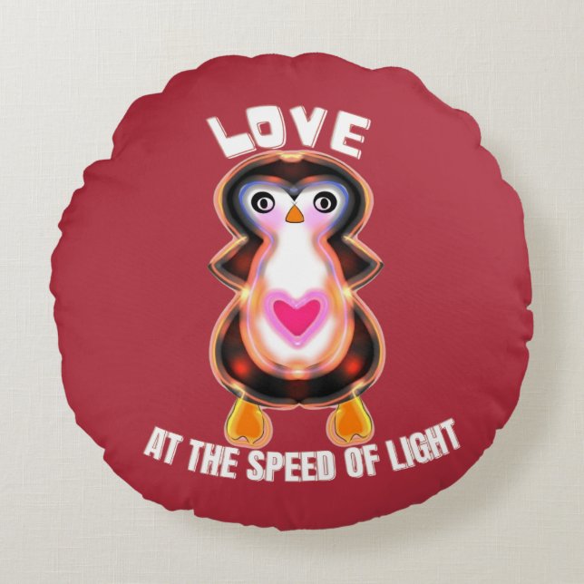 Liefde met de snelheid van het licht Pinguïn Cadea Rond Kussen (Voorkant)