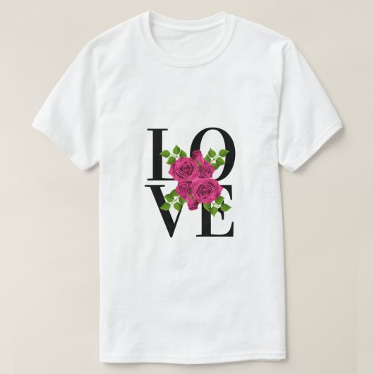 LIEFDE met Donkerroze Rozen T-shirt (Design voorkant)