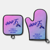 Liefde met een Bluebird gepersonaliseerd Ovenwant & Pannenlap Set (Voorkant)