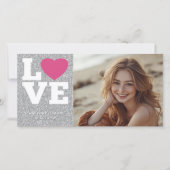 Liefde met een helder roze hart en zilver Glitter Feestdagenkaart (Voorkant)
