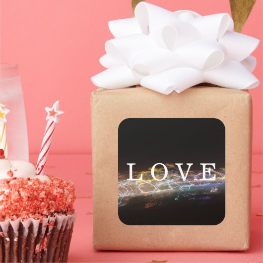 LIEFDE met elektrische lichten Vierkante Sticker (Feest)