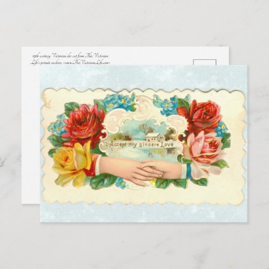 Liefde met handen en rozen briefkaart (Voorkant / Achterkant)