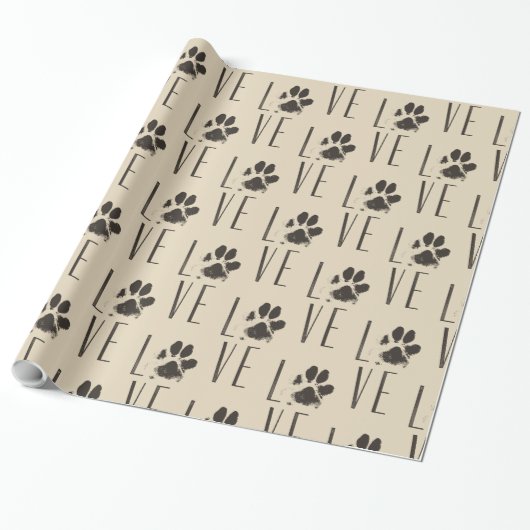 Liefde met het Brown Grunge Pet Paw Print Pattern Cadeaupapier (Uitgerold)