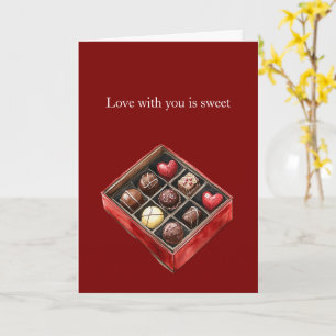 Liefde met jou is zoete chocolade hartjes kaart