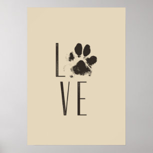 Liefde met Pet Paw Print Brown Grunge Typografie