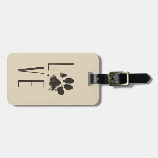 Liefde met Pet Paw Print Brown Grunge Typografie Bagagelabel (Voorkant horizontaal)