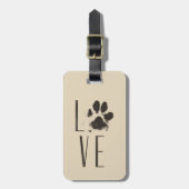 Liefde met Pet Paw Print Brown Grunge Typografie Bagagelabel (Voorkant verticaal)