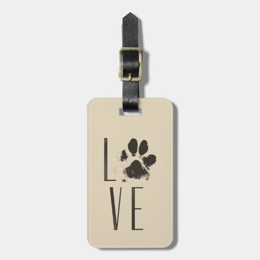 Liefde met Pet Paw Print Brown Grunge Typografie Bagagelabel (Voorkant verticaal)