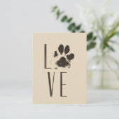 Liefde met Pet Paw Print Brown Grunge Typografie Briefkaart (Staand voorkant)