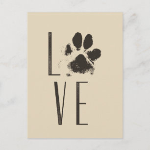 Liefde met Pet Paw Print Brown Grunge Typografie Briefkaart