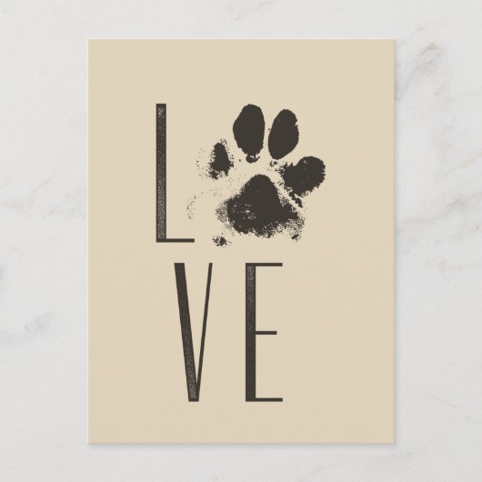 Liefde met Pet Paw Print Brown Grunge Typografie Briefkaart (Voorkant)