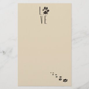 Liefde met Pet Paw Print Brown Grunge Typografie Briefpapier