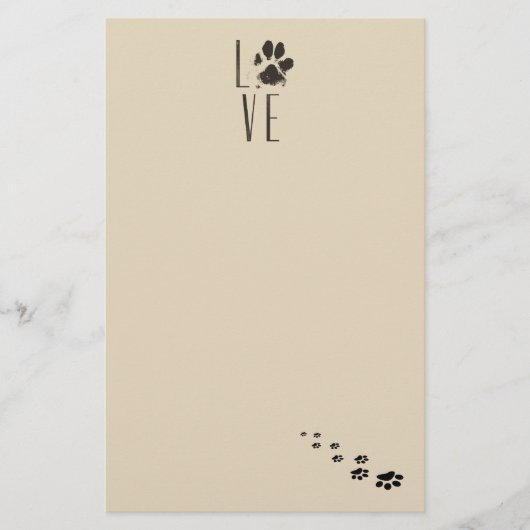 Liefde met Pet Paw Print Brown Grunge Typografie Briefpapier (Voorkant)