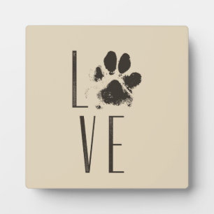 Liefde met Pet Paw Print Brown Grunge Typografie Fotoplaat