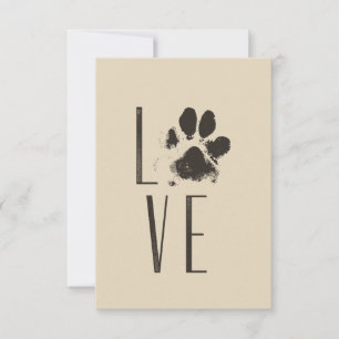 Liefde met Pet Paw Print Brown Grunge Typografie Kaart