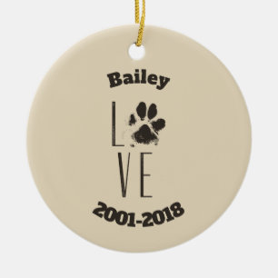 Liefde met Pet Paw Print Brown Grunge Typografie Keramisch Ornament